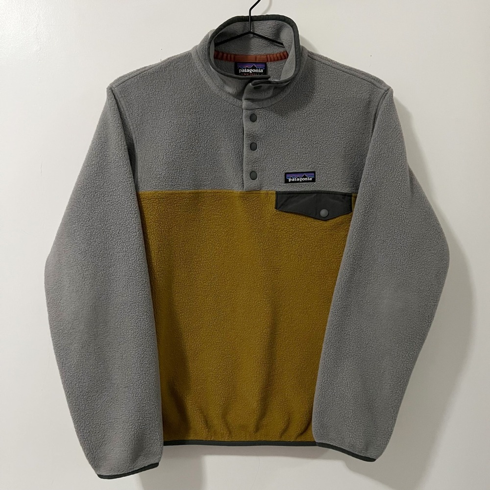 Patagonia Synchilla Snap-T Fleece Pullover Mens Small Grey Mustard Yellow 1903